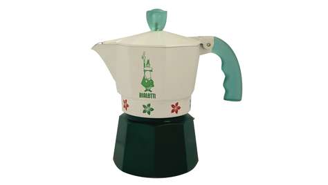 Кофеварка Bialetti Moka Flowers Green на 3 чашки 120 мл, бело-зеленая, алюминий