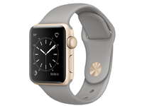 корпус из золотистого алюминия, спортивный ремешок цвета «серый камень»