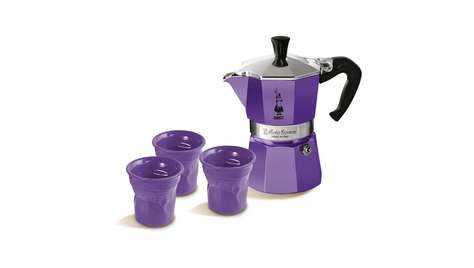 Кофеварка Bialetti гейзер &quot;Moka&quot; 3 п. 4600 (+ 3 фиолетовые чашки под пластиковые)