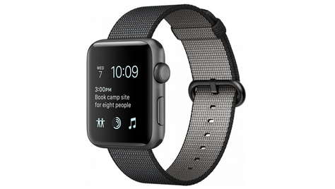 Умные часы Apple Watch Series 2, 38 мм корпус из алюминия цвета «серый космос», ремешок из плетёного нейлона чёрного цвета