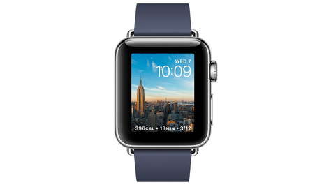 Умные часы Apple Watch Series 2, 38 мм корпус из нержавеющей стали, ремешок тёмно-синего цвета с современной пряжкой
