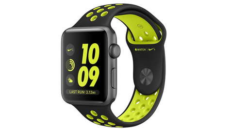 Умные часы Apple Watch Nike+ 42 мм корпус из алюминия цвета «серый космос», спортивный ремешок Nike цвета «чёрный/салатовый»
