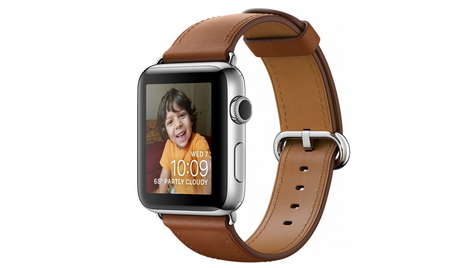 Умные часы Apple Watch Series 2, 38 мм корпус из нержавеющей стали, ремешок золотисто-коричневого цвета с классической пряжкой