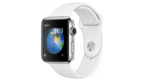 Умные часы Apple Watch Series 2, 38 мм корпус из нержавеющей стали, спортивный ремешок белого цвета