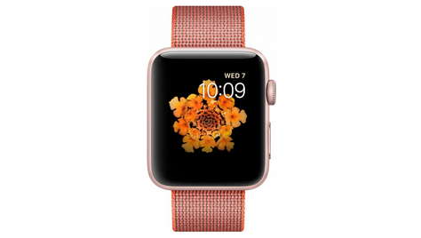 Умные часы Apple Watch Series 2, 42 мм корпус из алюминия цвета «розовое золото», ремешок из плетёного нейлона цвета «оранжевый космос/антрацит»